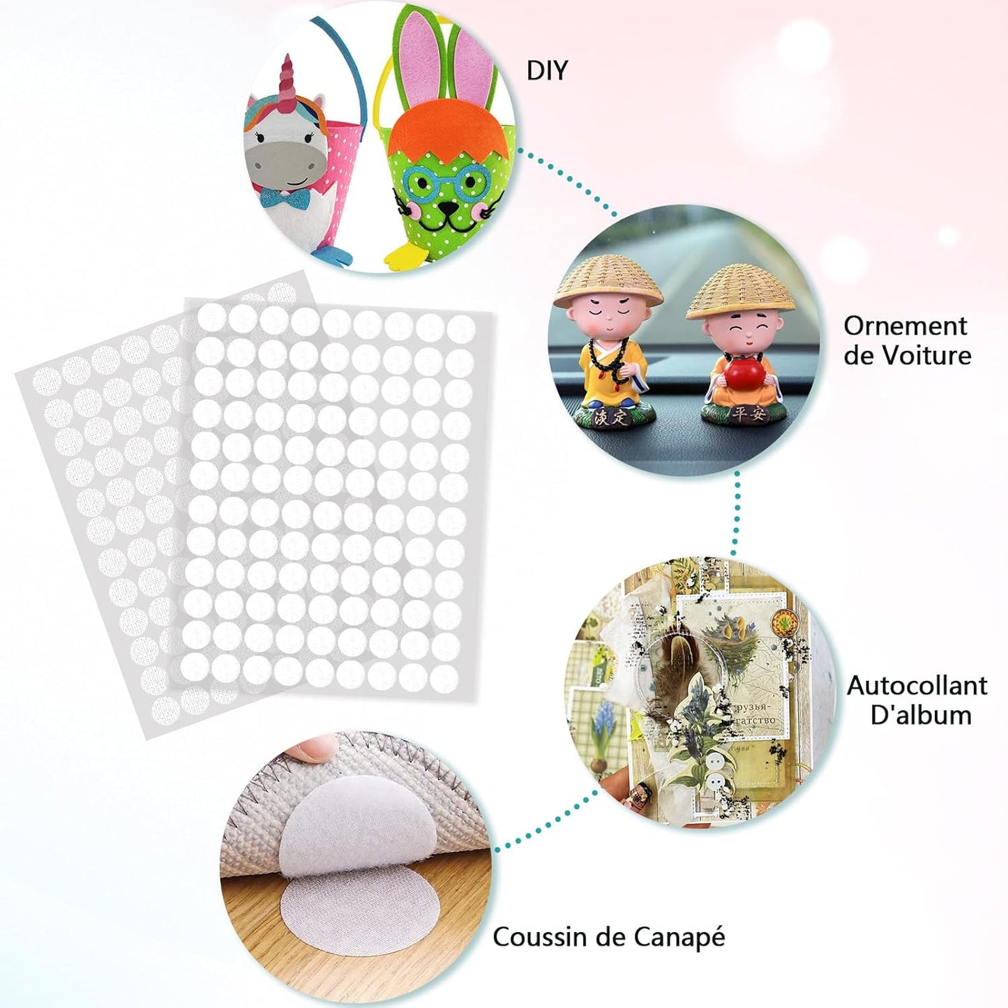 Vinabo 1080 Pcs Scratch Autocollant Rond, Scratch Autocollant Double Face, 540 Paires 10mm Pastille Scratch Autocollant Crochets et Boucles, Pastille Scratch Autocollant pour DIY, Artisanat etc