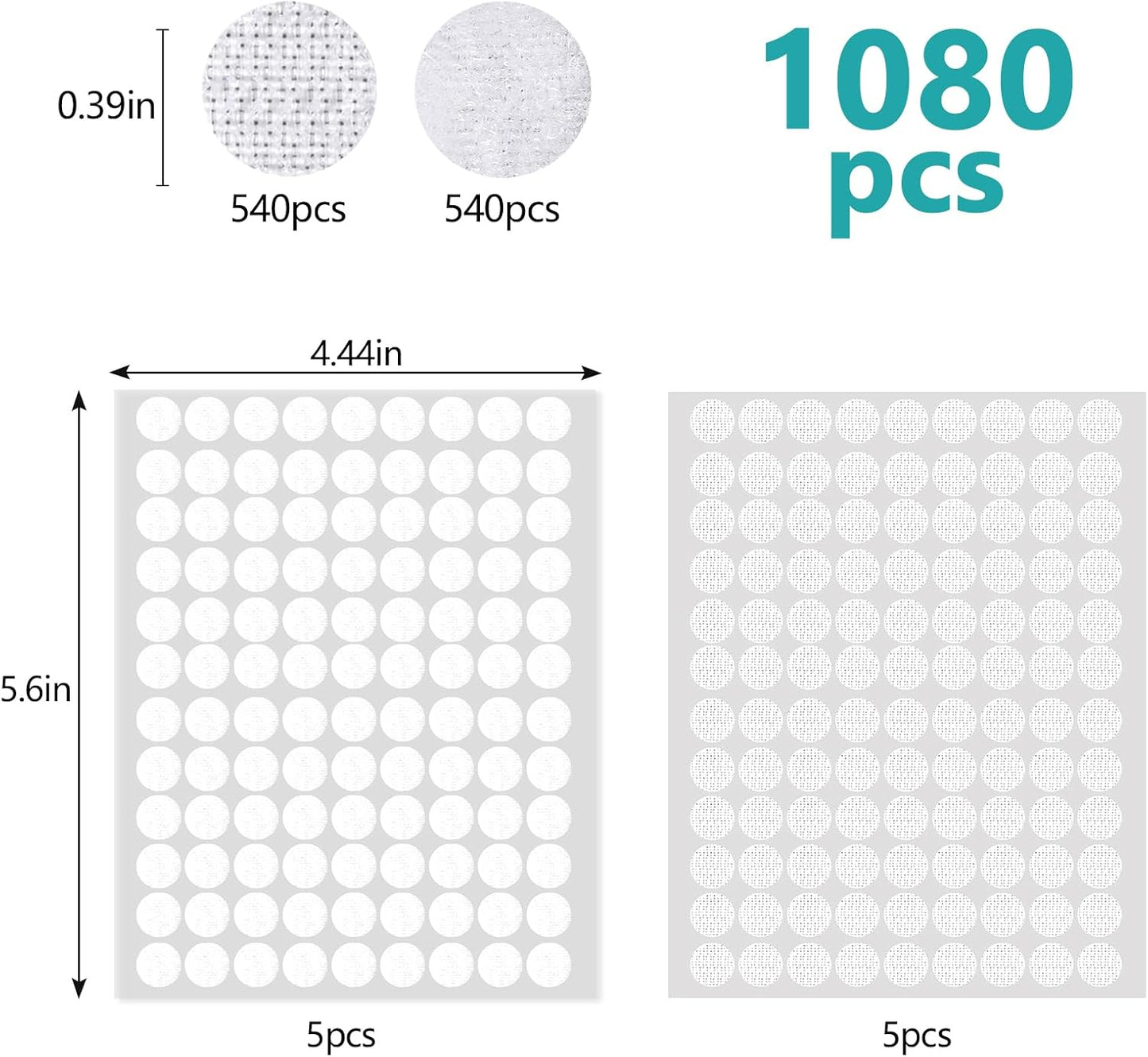 Vinabo 1080 Pcs Scratch Autocollant Rond, Scratch Autocollant Double Face, 540 Paires 10mm Pastille Scratch Autocollant Crochets et Boucles, Pastille Scratch Autocollant pour DIY, Artisanat etc