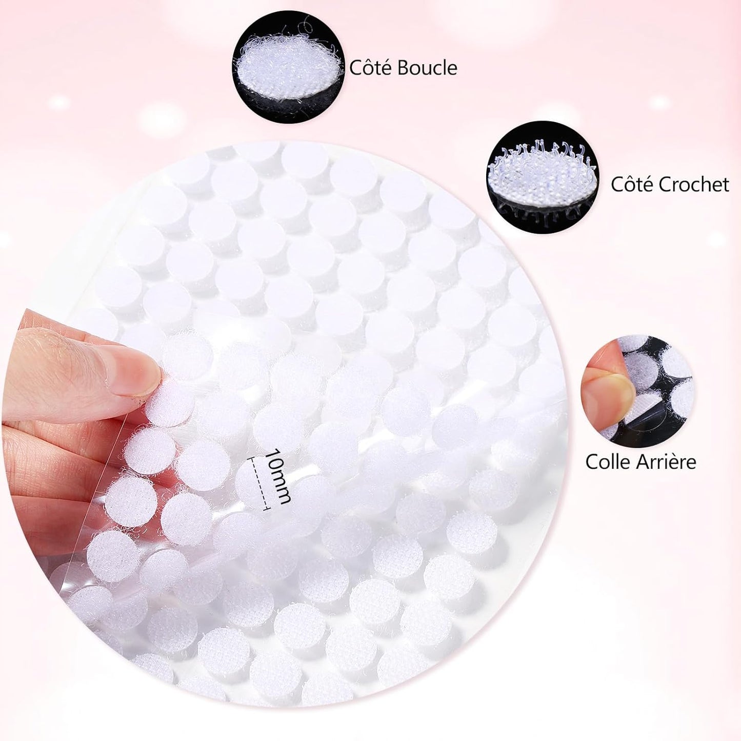 Vinabo 1080 Pcs Scratch Autocollant Rond, Scratch Autocollant Double Face, 540 Paires 10mm Pastille Scratch Autocollant Crochets et Boucles, Pastille Scratch Autocollant pour DIY, Artisanat etc