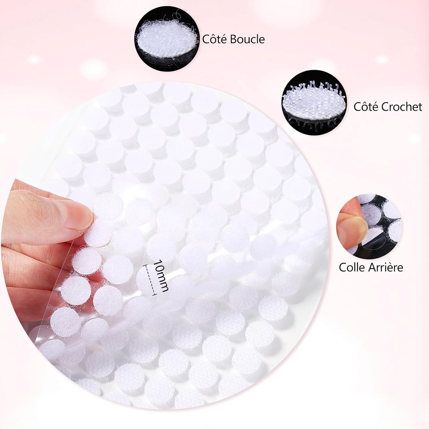 Vinabo 1080 Pcs Scratch Autocollant Rond, Scratch Autocollant Double Face, 540 Paires 10mm Pastille Scratch Autocollant Crochets et Boucles, Pastille Scratch Autocollant pour DIY, Artisanat etc